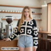 Floral knit top free size with long sleeves and casual everyday style