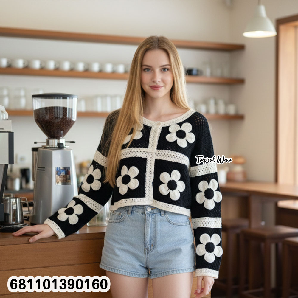 Floral knit top free size with long sleeves and casual everyday style