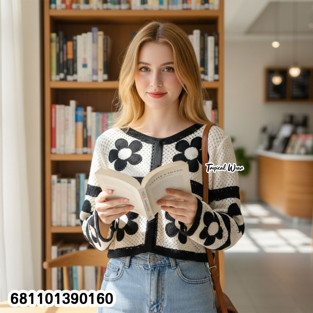 Floral knit top free size with long sleeves and casual everyday style