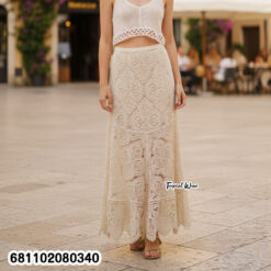 Free size cotton lace maxi skirt with floral lace pattern for everyday wear