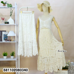 Free size cotton lace maxi skirt with floral lace pattern for everyday wear