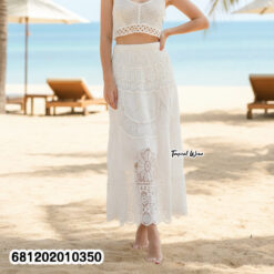 Flowing romantic lace skirt with layered details styled for summer