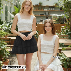 Free size layered mini skirt with elastic waist and lightweight fabric for everyday wear