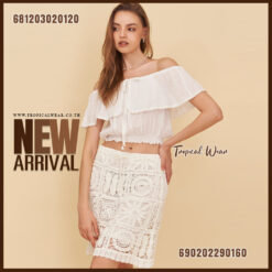 Wholesale white and cream boho off shoulder cotton crop tops with elastic waist for boutique resale