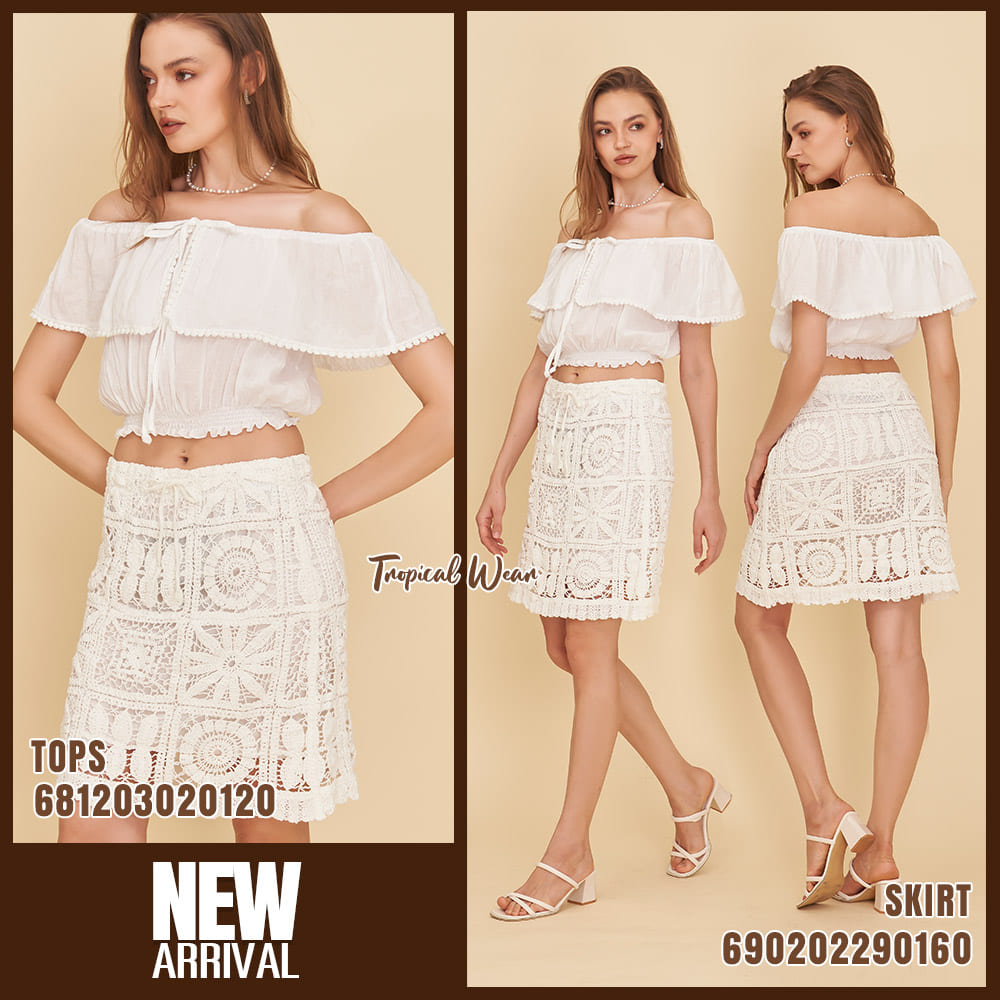Wholesale white and cream boho off shoulder cotton crop tops with elastic waist for boutique resale