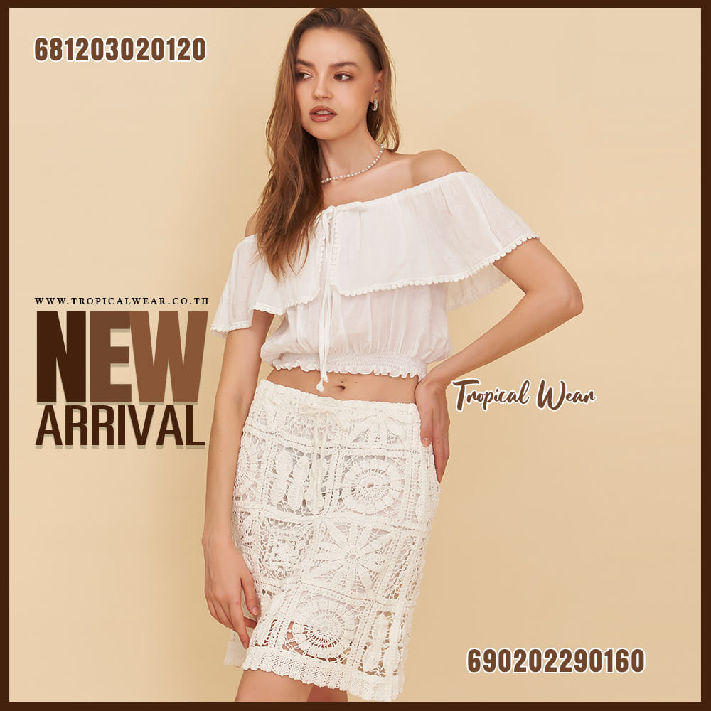Wholesale white and cream boho off shoulder cotton crop tops with elastic waist for boutique resale