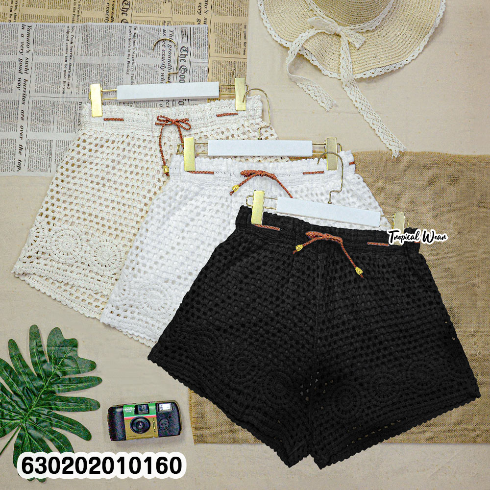 Extra large crochet style beach shorts with elastic waist and drawstring
