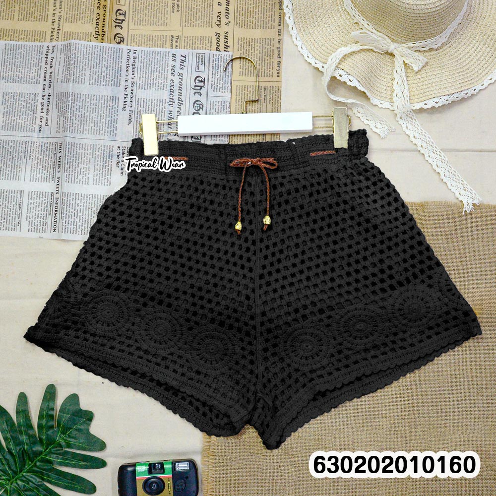 Extra large crochet style beach shorts with elastic waist and drawstring