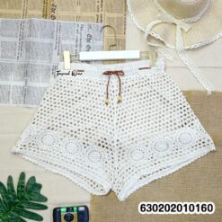 Extra large crochet style beach shorts with elastic waist and drawstring