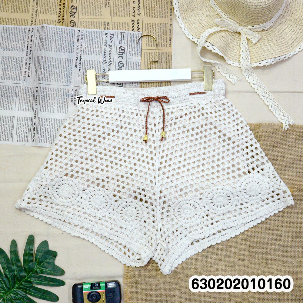 Extra large crochet style beach shorts with elastic waist and drawstring