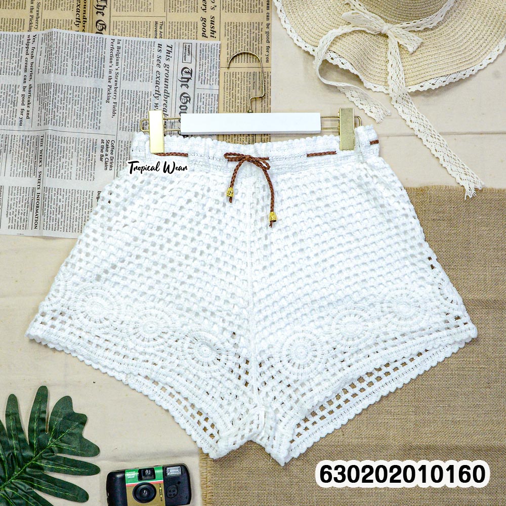 Extra large crochet style beach shorts with elastic waist and drawstring