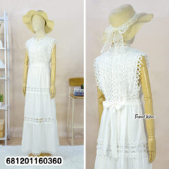 Feminine Eyelet Lace Maxi Dress for Summer เดรสยาวลูกไม้ฉลุผู้หญิง ลุคซัมเมอร์-681201160360