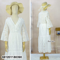 Feminine White Eyelet Summer Dress  เดรสลูกไม้ฉลุสีขาว สไตล์ผู้หญิงหวานซัมเมอร์-681201180390
