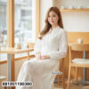 White breathable cotton maxi dress with long sleeves and relaxed free size silhouette
