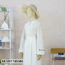 White breathable cotton maxi dress with long sleeves and relaxed free size silhouette