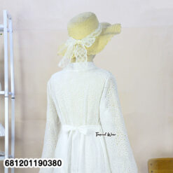 White breathable cotton maxi dress with long sleeves and relaxed free size silhouette