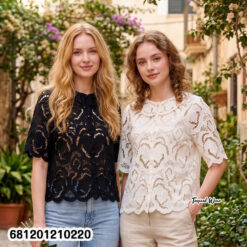 Black floral lace loose fit short sleeve top lightweight summer style