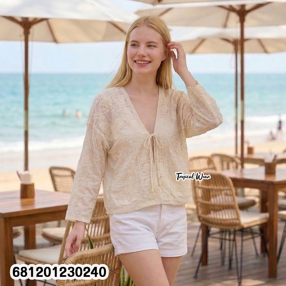 Breathable cotton embroidered cardigan ideal for hot tropical climate layering