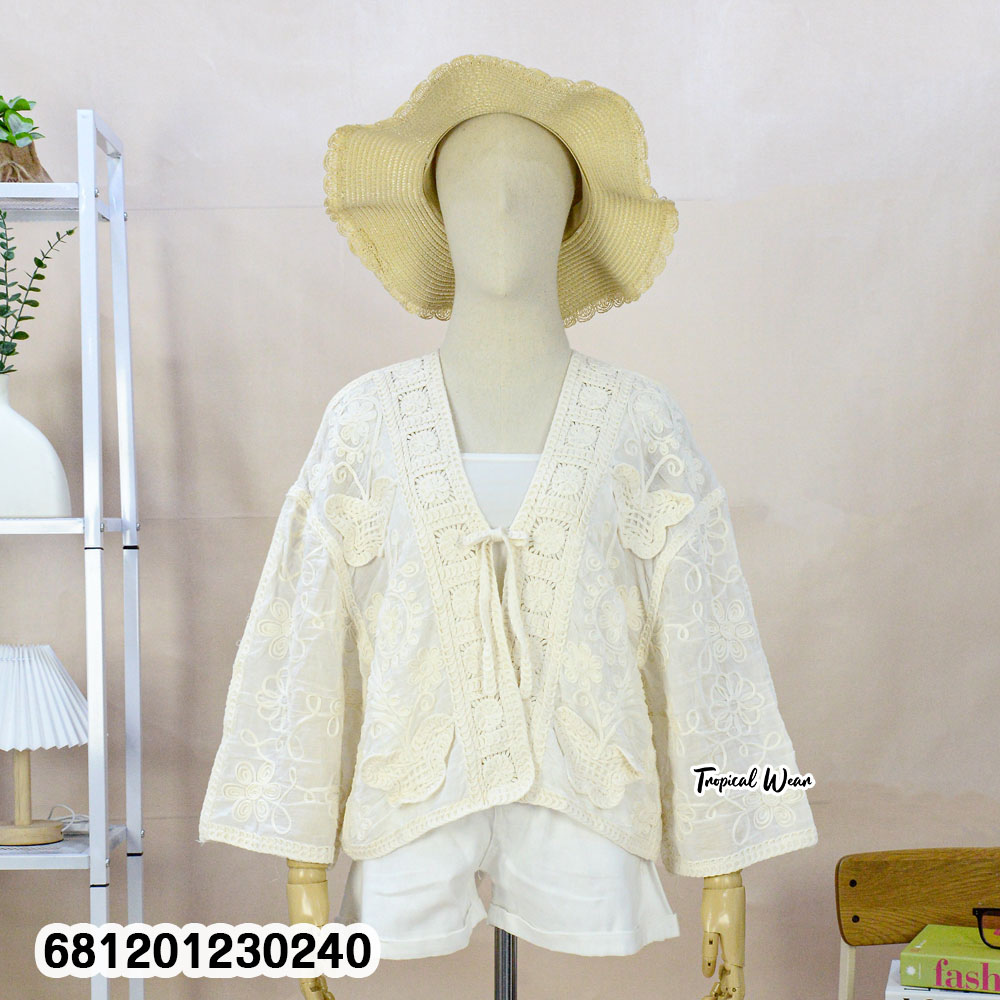 Breathable cotton embroidered cardigan ideal for hot tropical climate layering