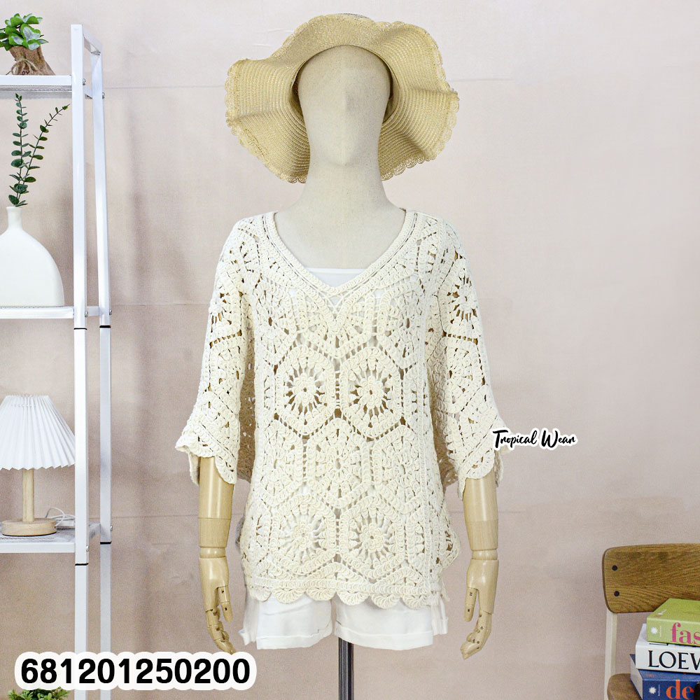 oversized cotton crochet blouse loose fit free size women summer wholesale fashion