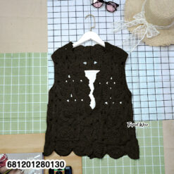 Beige crochet sleeveless boho vest styled for summer resort look