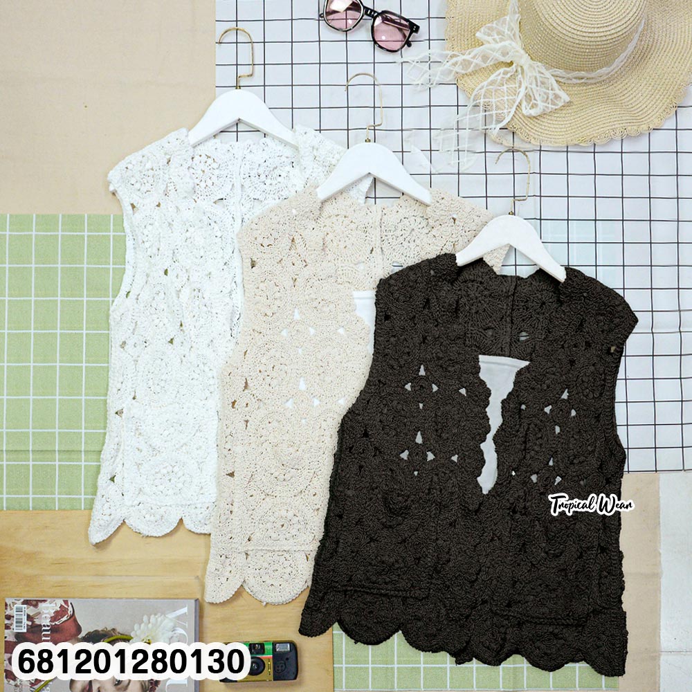 Crochet Lace Sleeveless Vest เสื้อกั๊กถักโครเชต์ แขนกุด-681201280130