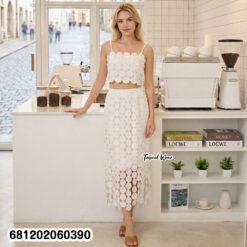 White textured crop top and midi skirt breathable summer co ord set