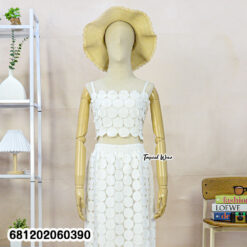 White textured crop top and midi skirt breathable summer co ord set