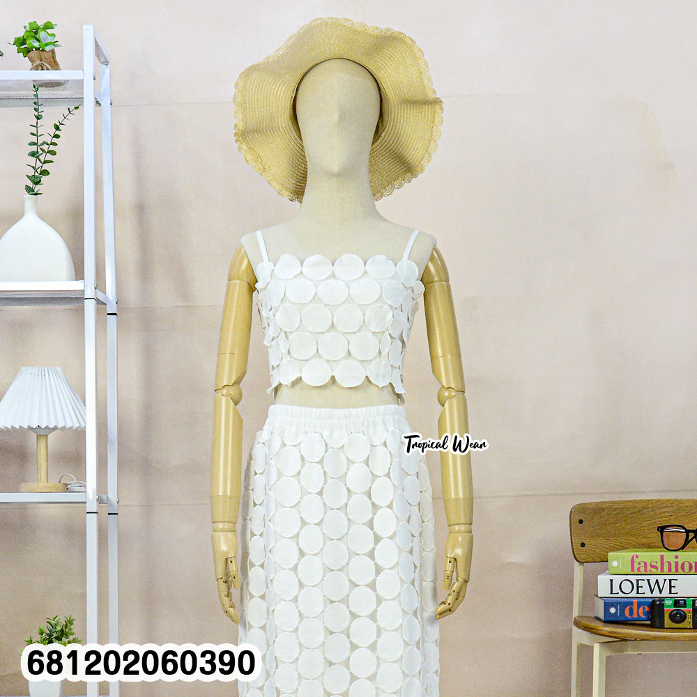 White textured crop top and midi skirt breathable summer co ord set