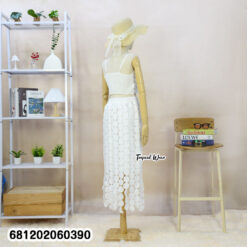 White textured crop top and midi skirt breathable summer co ord set
