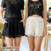 White nylon lace shorts with elastic waistband lightweight summer beachwear