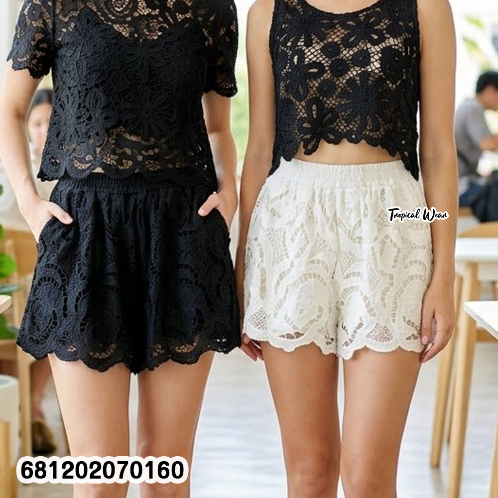 White nylon lace shorts with elastic waistband lightweight summer beachwear