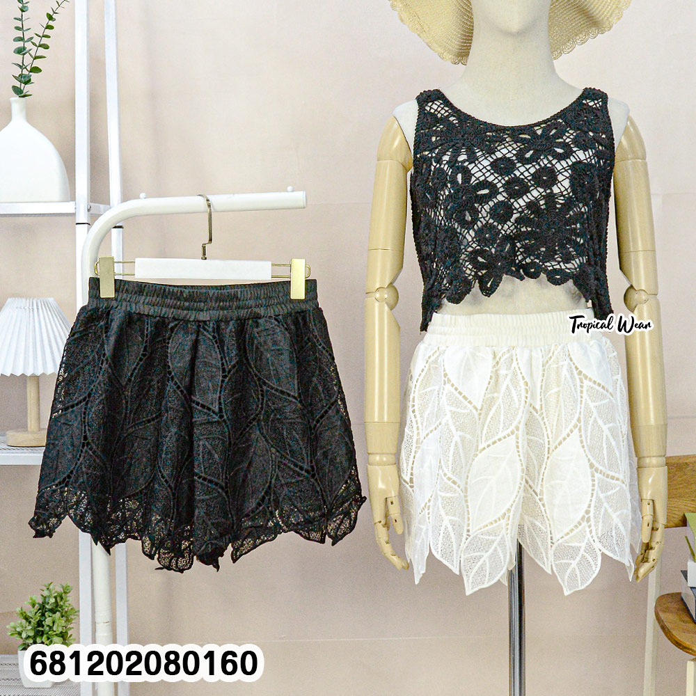 Lace Mini Shorts with Elastic Waist กางเกงลูกไม้ขาสั้น เอวยืด-681202080160