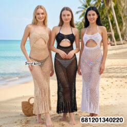 Handmade breathable crochet maxi dress for summer