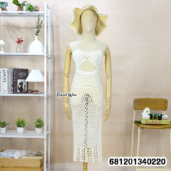 Handmade breathable crochet maxi dress for summer
