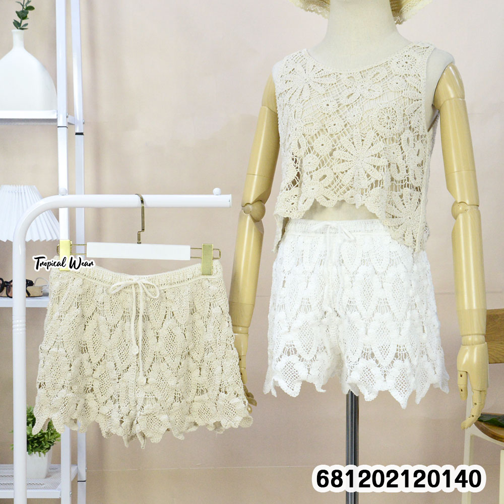 Boho Crochet Drawstring Shorts กางเกงขาสั้นโครเชต์ เชือกรูด สไตล์โบโฮ-681202120140