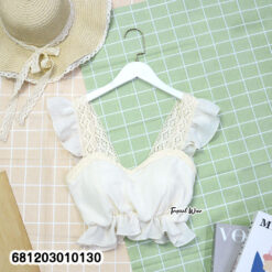 White romantic lace ruffle crop top with chiffon body