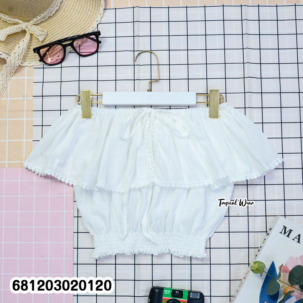 Wholesale white and cream boho off shoulder cotton crop tops with elastic waist for boutique resale