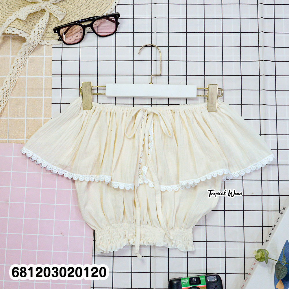 Wholesale white and cream boho off shoulder cotton crop tops with elastic waist for boutique resale