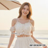 Wholesale boho ruffle bralette crop tops in white and cream with adjustable straps for beach boutique collections