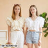 Wholesale layered ruffle V neck crop tops in white and cream for boutique resale
