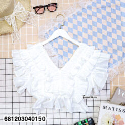 Wholesale layered ruffle V neck crop tops in white and cream for boutique resale