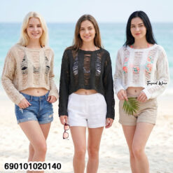 free size cotton knit crop top long sleeve breathable summer casual top