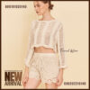 free size cotton knit crop top long sleeve breathable summer casual top