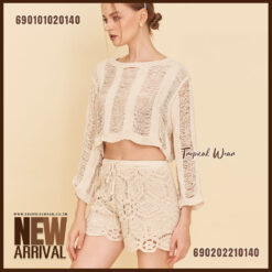 free size cotton knit crop top long sleeve breathable summer casual top