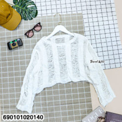 free size cotton knit crop top long sleeve breathable summer casual top