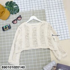 free size cotton knit crop top long sleeve breathable summer casual top