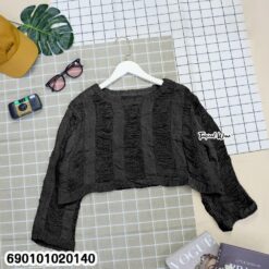 free size cotton knit crop top long sleeve breathable summer casual top