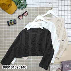 free size cotton knit crop top long sleeve breathable summer casual top