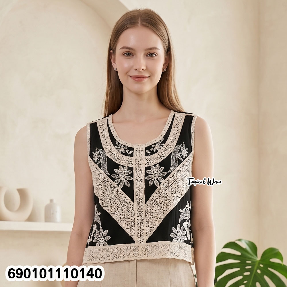 Embroidered Lace Sleeveless Top เสื้อแขนกุดปักลาย แต่งลูกไม้-690101110140 - Image 2